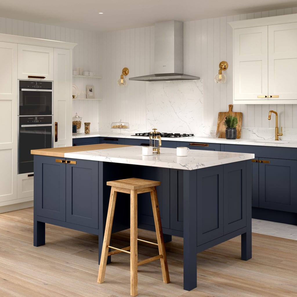 Stunning kitchen display blending modern and contemporary styles available from kitchen company in Wolverhampton, Twenty/20 Design